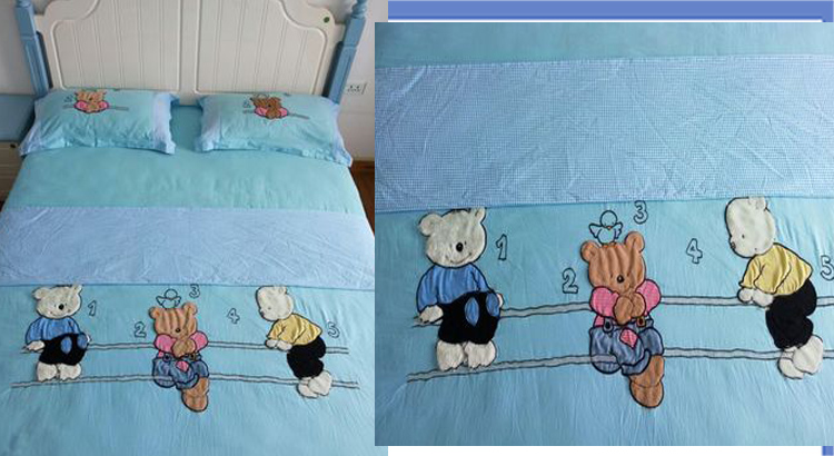 Cậu bé mùa xuân và mùa hè phim hoạt hình màu xanh cotton ba hoặc bốn bộ Địa Trung Hải quilt cover trẻ em sản phẩm giường cotton sheets 1.5 m giường