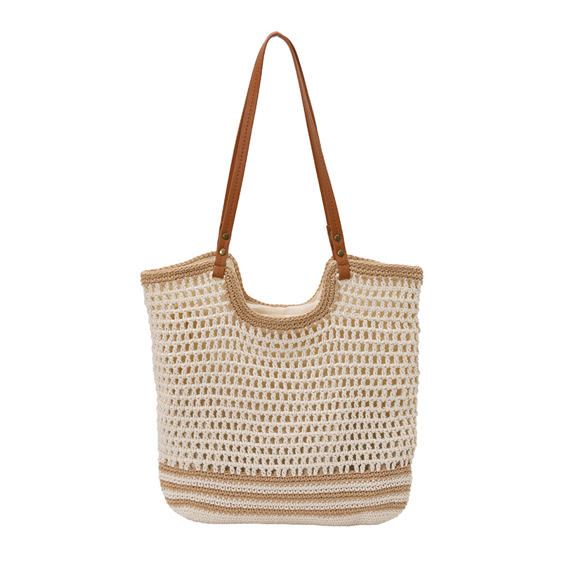 Fashionable and Versatile Tote Bag for Commuting and Vacation, Popular Large-Capacity Casual Shoulder Bag with Hollow Design and Woven Shoulder Strap Fashionable and Versatile Tote Bag for Commuting and Vacation, Popular Large-Capacity Casual Shoulder Bag with Hollow Design and Woven Shoulder Strap