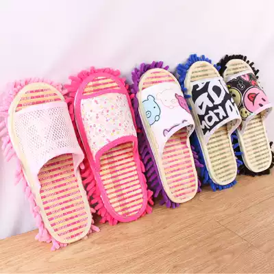 Summer lazy people wipe floor slippers removable and wash bamboo bottom indoor cleaning chenille wooden floor sweeping shoe cover
