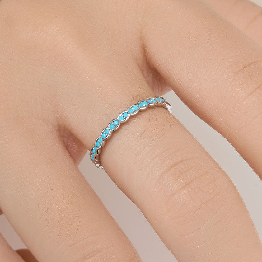 Source Factory Wave Lace Blue Pine Zirconium Open Ring