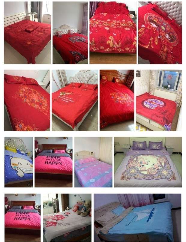 Bộ đồ cưới 4 cánh bằng cotton lớn màu đỏ 1.8m2. mua chăn ga gối đệm