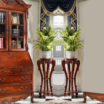 American solid wood flower rack storage rack living room floor decoration rack European style carving corner round several Indoor bonsai stand flower stand