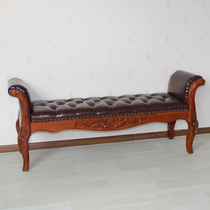 American full solid wood bed tail stool foyer stool Nordic bench European bedroom bed bed bed with armrest bed tail stool