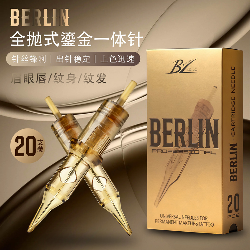 Bl Tattoo and Embroidery Needles, 20 Gold-Plated Integrated Needles for Line Drawing, Shading, and Current Meter, Semi-Permanent Eyebrow and Lip Tattoo Needles