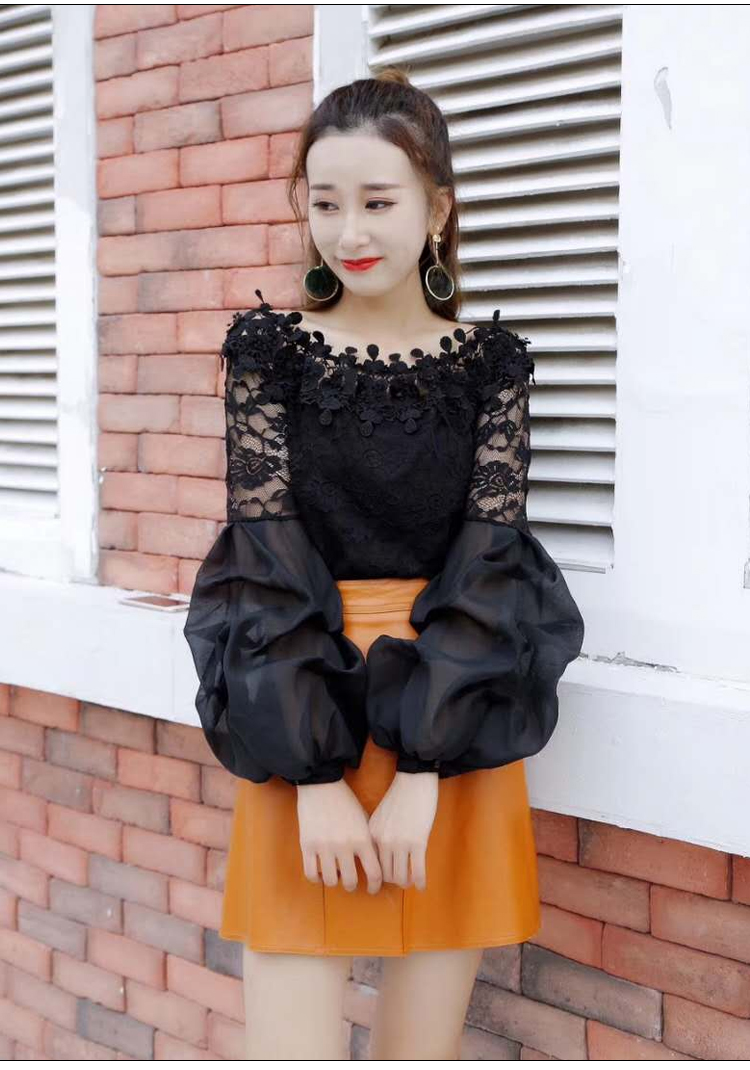 Đặc biệt hàng ngày mùa xuân và mùa thu trang trí của phụ nữ cơ thể rò rỉ vai từ cổ áo phồng tay áo sơ mi trắng ren voan áo dài tay các kiểu áo sơ mi nữ ngắn tay đẹp