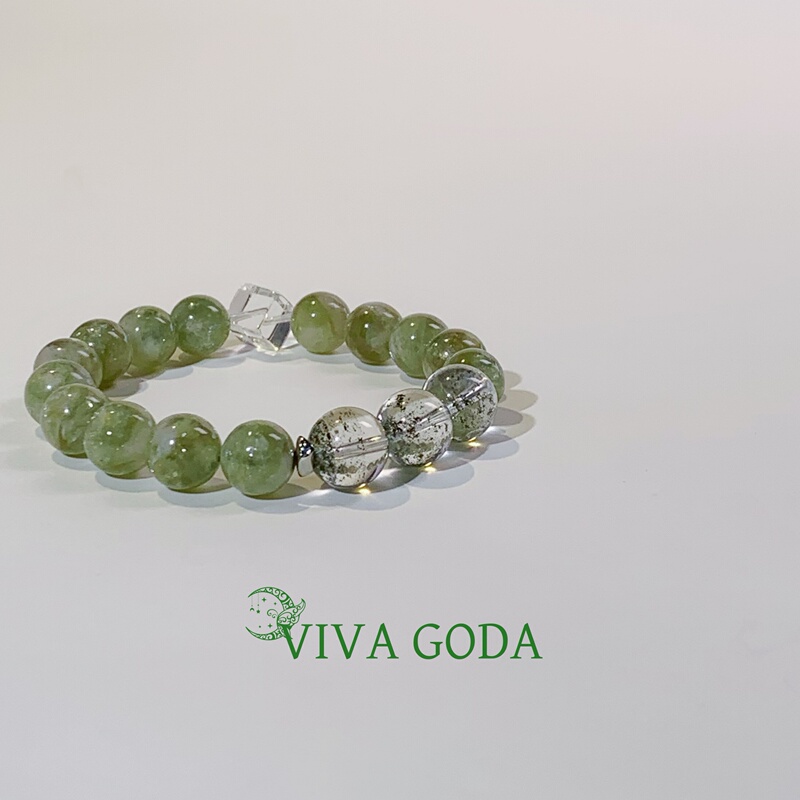 Viva Goda "The Wizard of Oz" Natural Green Amethyst White Crystal Green Phantom Crystal Bracelet