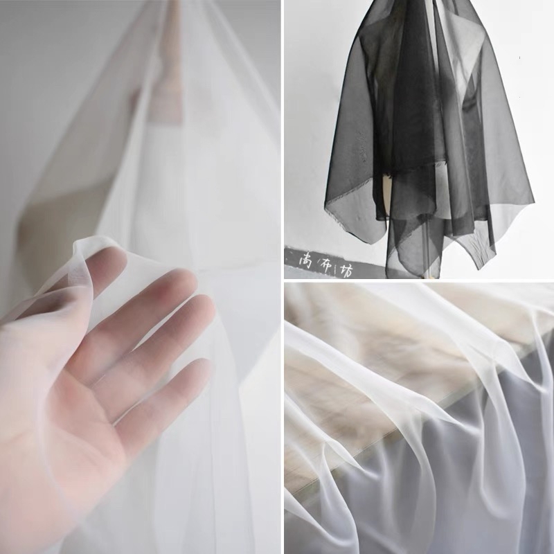 45 Shuttle Imported Black and White Semi-Matte Transparent Embroidered Organza Mesh Designer Wedding Dress DIY Fabric