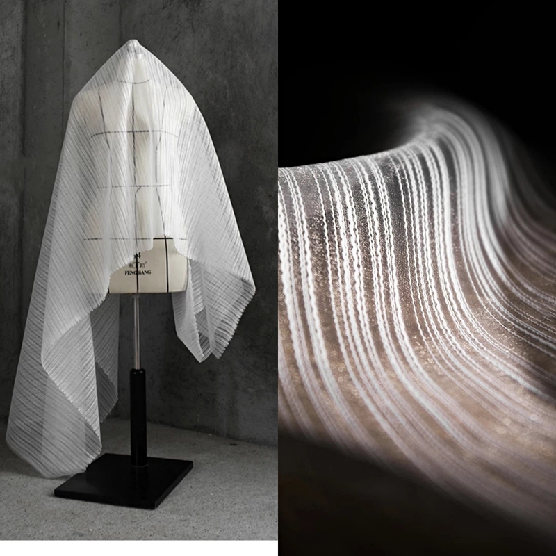 Bohemian Striped Wave Lines Three-Dimensional Texture Pleated Stiff Dreamy Creative Designer Organza Fabric Bohemian Striped Wave Lines Three-Dimensional Texture Pleated Stiff Dreamy Creative Designer Organza Fabric