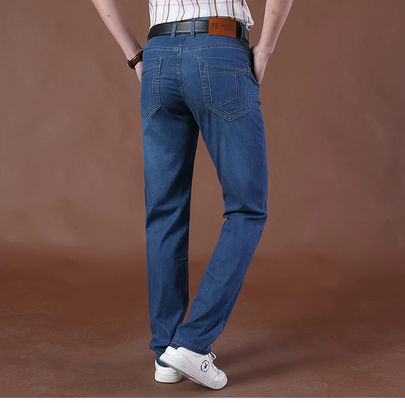 Mùa hè 2019 nam mỏng phần Jeep khiên nam jeans béo nam quần thẳng cỡ lớn eo giữa quần dài thủy triều - Quần jean