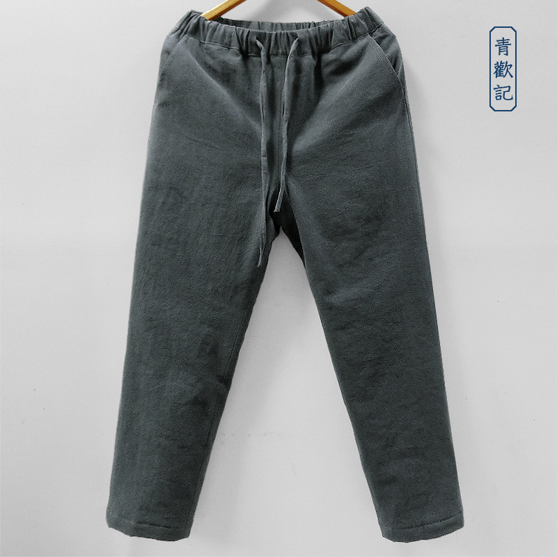 Qinghai Chinese Winter Winter Cotton Short Men's Leisure Pants Thicken Retro Ease Linen Pants Men