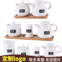 Ceramic chili jar high temperature resistant oil splash chili oil ceramic vinegar pot sesame oil pot toothpick container double barrel drain chopsticks barrel