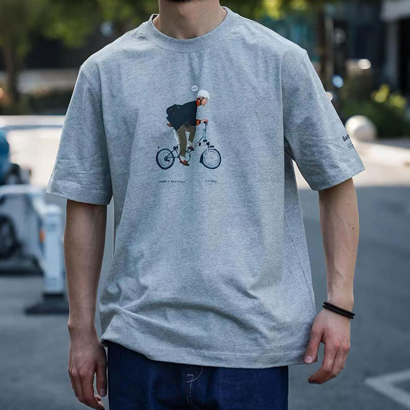 Barber Bicycle Brompton Collaboration Slowboy Steady British Style Bar Pure Cotton Short-Sleeved T-Shirt Barber Bicycle Brompton Collaboration Slowboy Steady British Style Bar Pure Cotton Short-Sleeved T-Shirt
