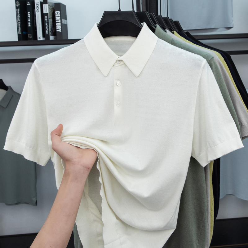 Cool and Breathable Ultra-Thin 16-Gauge Egyptian Cotton Knit Polo Shirt Men's Short-Sleeve Casual Top Spring/Summer Turn-Down Collar T-Shirt