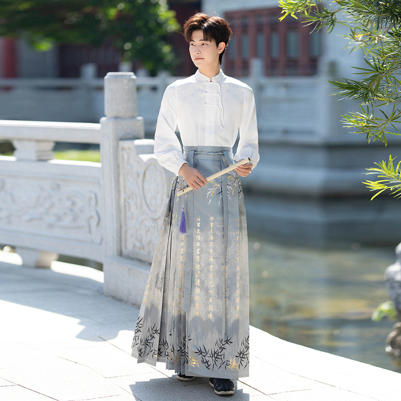 Original Hanfu for Men and Women with Gold Embroidery Mamian Skirt Paired with a White Top, Chinese Style Daily Wear, Scholar Anime Costume Set