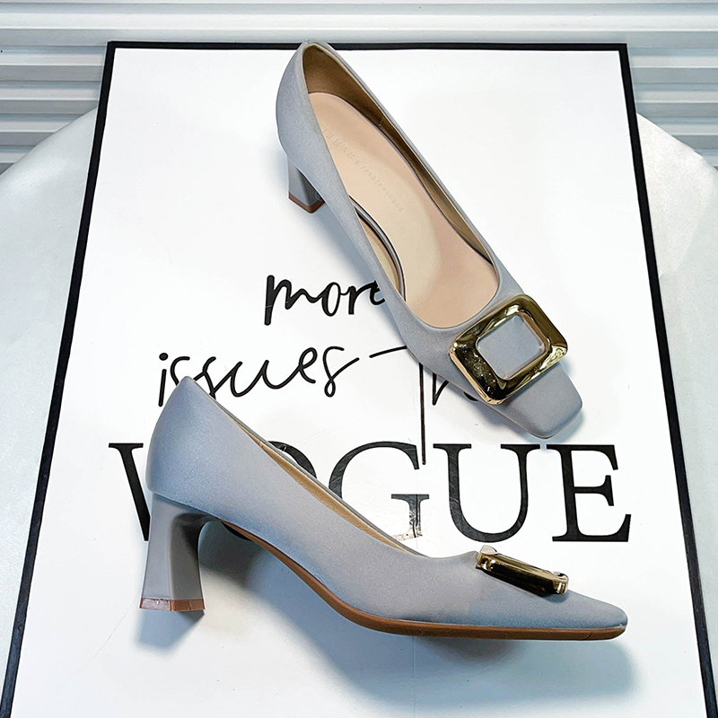 French-Style Niche Evening Dress Blue Shallow Square-Toe Chunky Heel Single Shoes for Women 2026 New Bridesmaid High Heels
