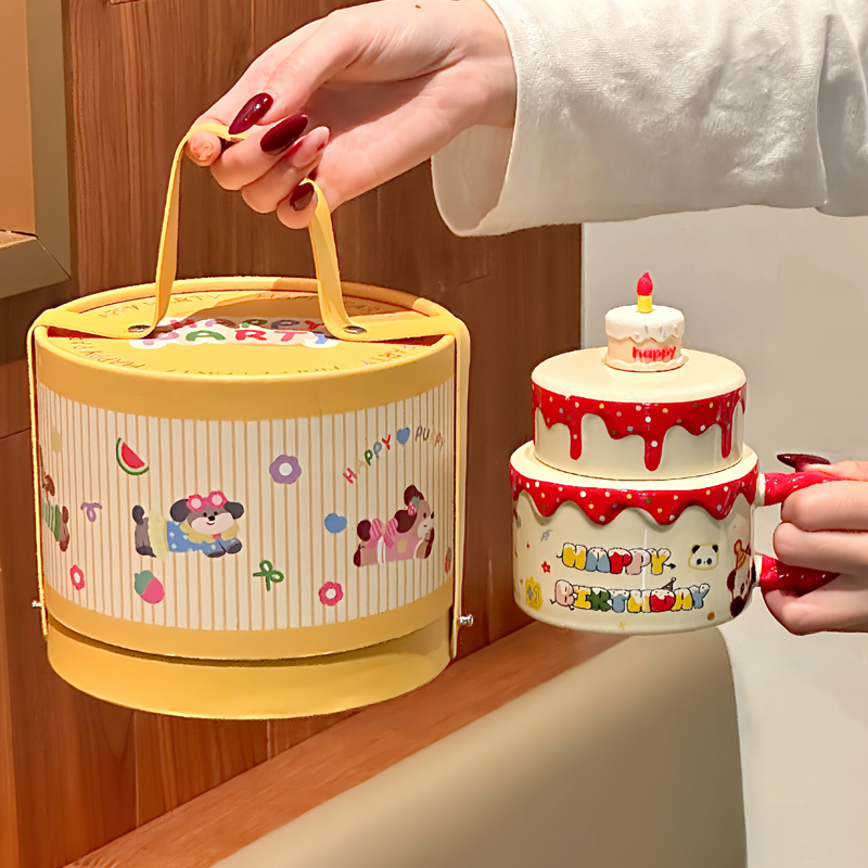 [Happy Birthday to You] Creative Cake Ceramic Mug for Girls, High-Value Mug, Birthday Gift, Souvenir