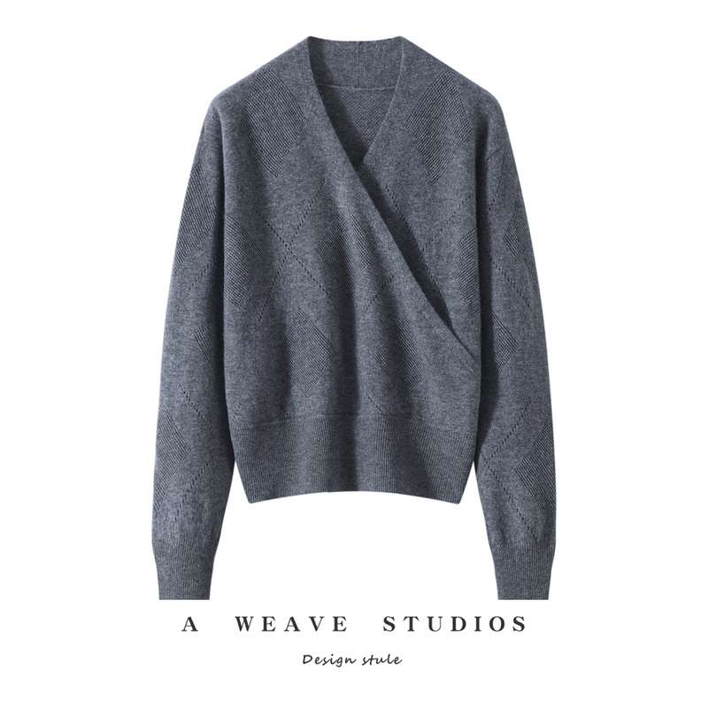 2026 Spring New 100% Pure Cashmere Sweater for Women, Kimono-Style Cross-Front Knitwear, Slimming Outerwear