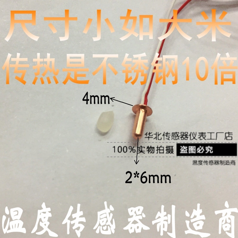 PT100 2MM 铜材质 热电阻温度传感器 二线制PT1000 超小超短尺寸
