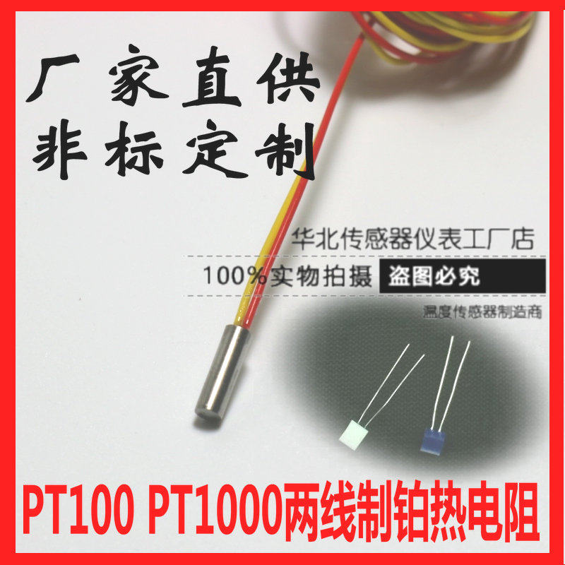 pt100热电阻2mm温度传感器热电偶两线探头防水wzp-pt100感温线