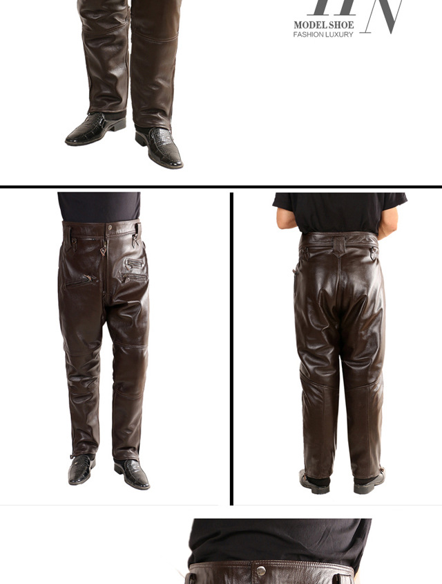 Mùa đông cộng với lớp cotton trên cùng bằng da bò da nam Quần size lớn có thể tháo rời ấm xe máy chống quạt xe da cừu - Quần da thoi trang nam