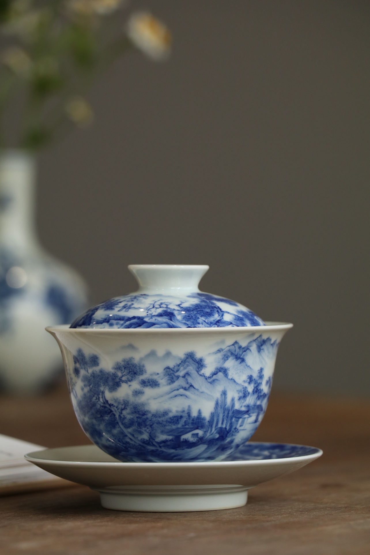 茶道具 青花 山水紋 嘉慶年製 款 蓋置 DT336 靓宝格- 嘉庆青花