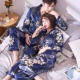Cặp đôi đồ ngủ nữ mùa xuân và mùa thu mới Hàn Quốc sọc lụa nam dài tay hai mảnh phù hợp với băng lụa đồ ngủ đôi
