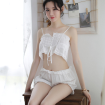 Sexy belly princess court pajamas Womens autumn perspective dress Three-point bandeau small chest hot suspender night dress