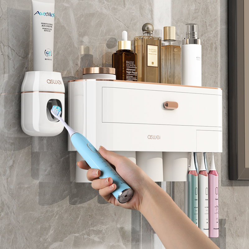 Toothbrush Shelve Free-punched toothbrushing gargle cup Makeup Room Wall-mounted Electric Tooth tooth cylinder containing light and luxurious