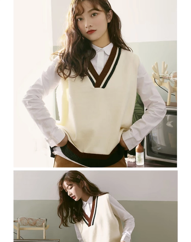Áo len dệt kim nữ mùa thu và mùa đông mới retro hit màu V-len len vest đỏ vest không tay áo len áo kiểu nữ đẹp 2021