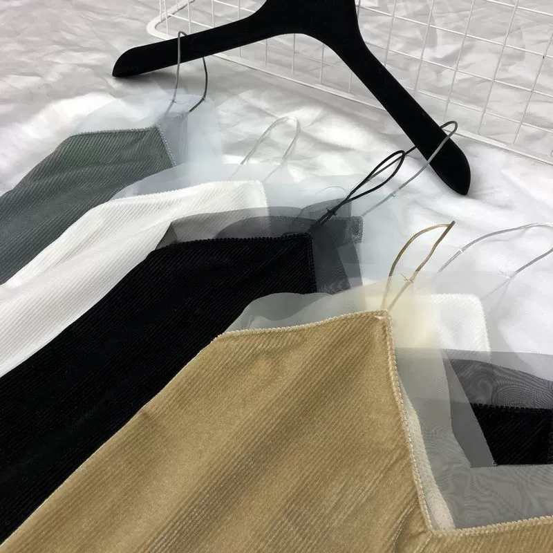 Mùa thu 2018 mới satin vải khâu cổ chữ V mỏng dây đeo vai nhung khí chất Hàn Quốc phiên bản dây đeo đáy áo vest nữ