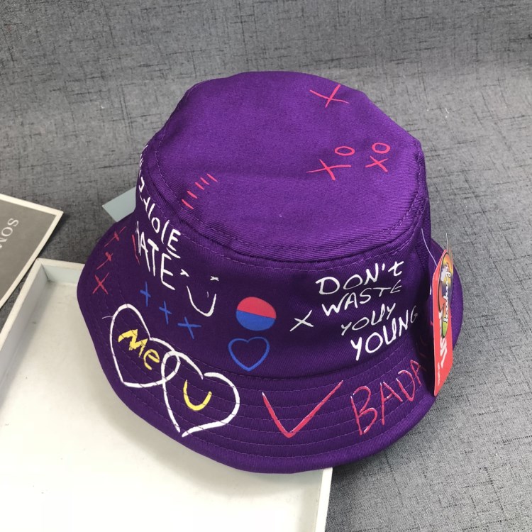 Violet2020 new pattern Korean version flat roof chaos printing children Basin cap men and women baby tide Small hat spring and autumn Fisherman hat cotton