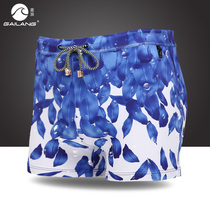 Flat corner swimming trunks plus pads anti-embarrassing printing and fattening up quick-drying hot spring beach pants shorts mens swimsuit