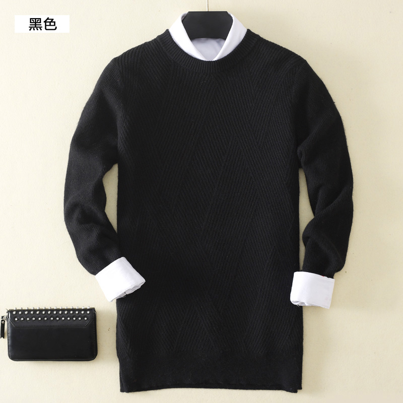 [Lưu trữ sản phẩm mới] áo len cashmere nam cổ tròn áo len dày đầu áo len cỡ lớn đan áo len đáy đích thực áo phao nam hàng hiệu