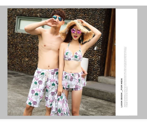 Jingeer 2018 cặp đôi mới đồ bơi nữ ba mảnh che bụng bãi biển quần hot mùa xuân cặp đôi đồ bơi gợi cảm - Vài đồ bơi đồ đôi trắng đi biển	