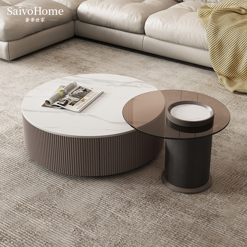 Luxury House Light Luxury Late Modern Rock Tea Table Living Room Combined with TV Cabinet