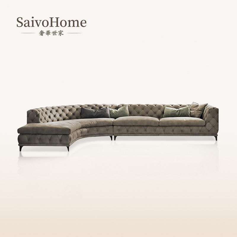 Italian light luxury pull buckle leather sofa designer villa Daping number three-person concubine curved corner sofa