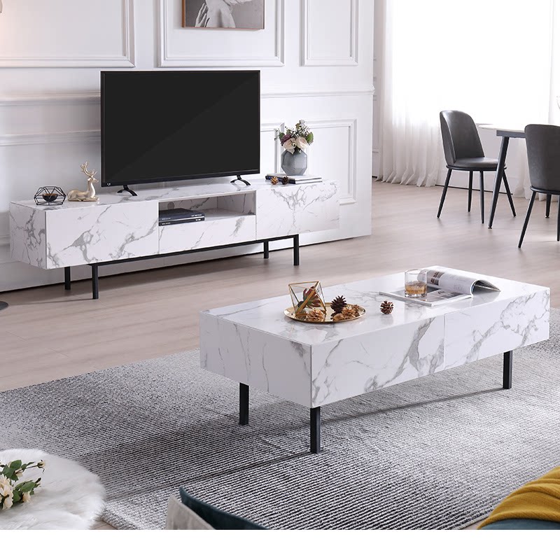 Luxurious family light and luxurious marble striped tea table TV cabinet portfolio Nordic minimalist living room full set of furniture