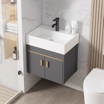 Small Family Type Space Aluminum Bath Cabinet Combination Light Lavish Ceramic Integrated Basin Washbasin Toilet Hanging Wall Style Washbasin