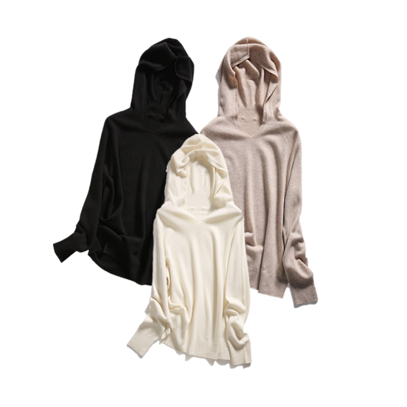 Rongmei (ZZ1022210) French COZY CHIC Australian wool 90 wool strips integrated hooded knitting