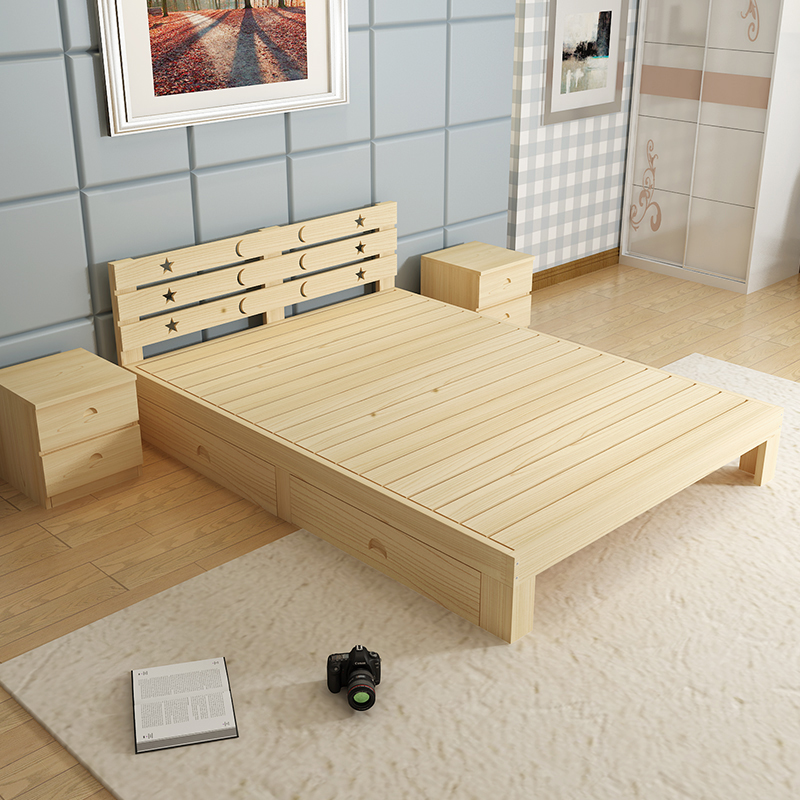 Solid wood bed tatami full loose wood bed linen bed 1 21 0 adults Double beds Children's beds 1 5 1 8