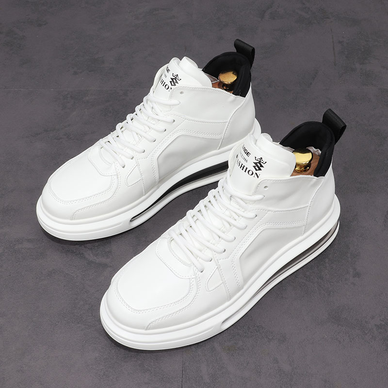 European station air cushion small white shoes men's personality new high-top men's lace-up sneakers Korean version all-match breathable short boots