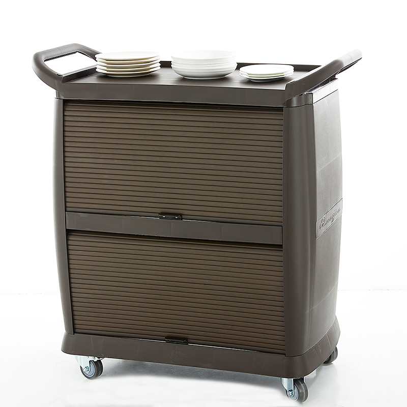Hotel Food Delivery Cart with Silent Wheels, Insulated Panel, Sliding Door, Commercial Restaurant Three-Tier Mobile Service Cart