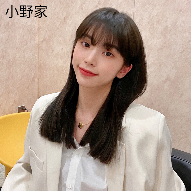 Wig female air Bangs shoulder-length clavicle hair Real hair net red fashion comics Bangs pear flower full head cover style