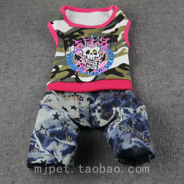 Áo khoác denim bốn chân Ming Jia thú cưng quần áo mùa xuân và mùa thu quần áo chó hơn gấu búp bê Teddy ngụy trang quần áo mùa xuân và mùa hè - Quần áo & phụ kiện thú cưng áo cho chó giá rẻ
