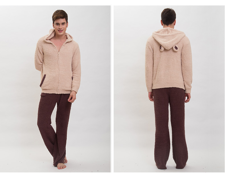 Lecca lecca mềm mùa đông nam phục vụ nhà ngọn tai thiết kế đồ ngủ nhung dày tay dài pijama nam