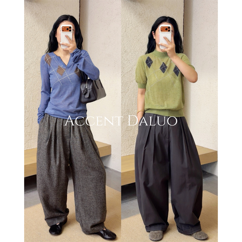 Accent Daluo Soft and Skin-Friendly Sheep Wool and Alpaca Wool Retro Color-Blocked Argyle Long and Short Sleeve Pullover Sweater Accent Daluo Soft and Skin-Friendly Sheep Wool and Alpaca Wool Retro Color-Blocked Argyle Long and Short Sleeve Pullover Sweater