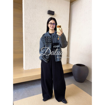 Daluo heavy wool alpaca fair isle knitted splicing wool short coat jacket 25 winter new style