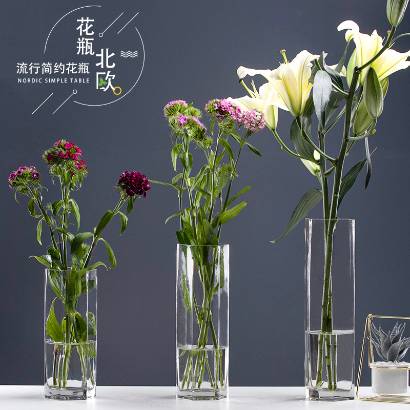 Transparent glass vase large lucky bamboo lily European-style large hydroponic flower crystal glass vase ornaments