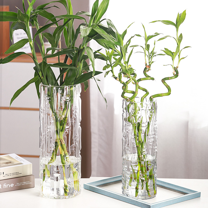 Extreme Round Ice Flower Glass Vase Simply Household Rich Bamboo Culture Bamboo Festival Flower and Flower Living Room