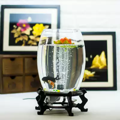 High white transparent goldfish tank round desk Ecological creative aquarium Ecological tank Household hydroponic glass fish tank